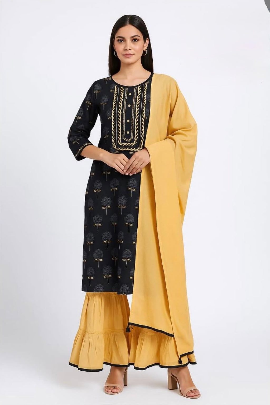 Black & Cream STITCHED Cotton Suit with dupatta
