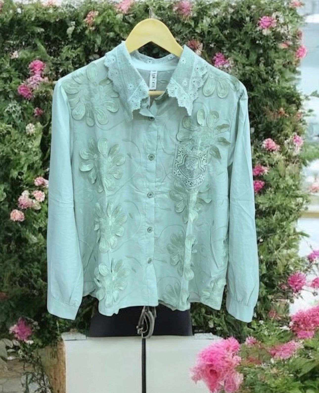 Cotton lace cut work shirt